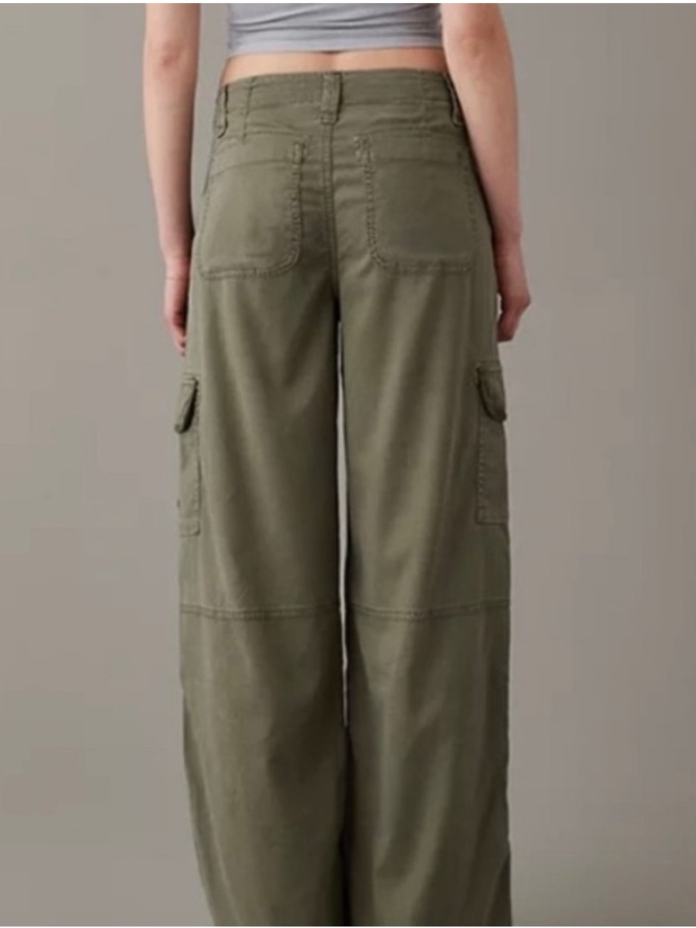 American Eagle Olive Green Super High Ruse Baggy Wide-Leg Cargo Pants - Picture 3 of 12